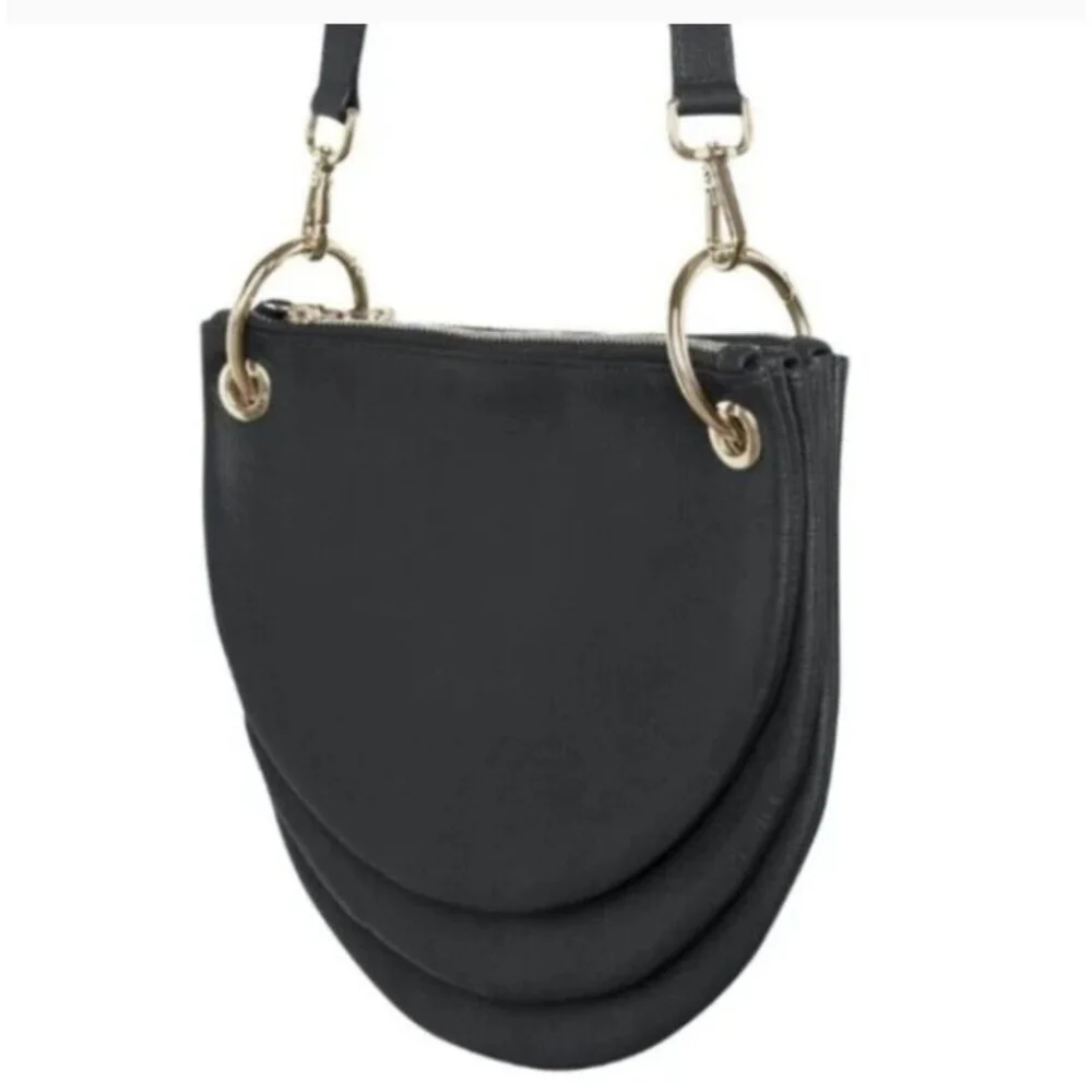 Black Leather Purse Shoulder Bag Crossbody Gold Zipper Leather Strap Purses